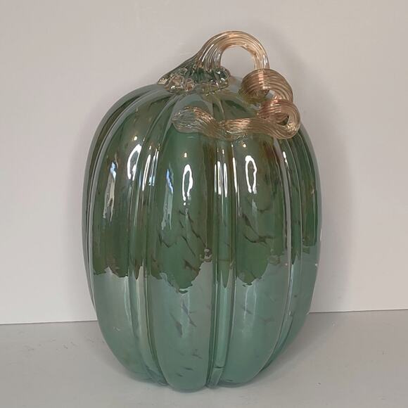 Christian Siriano Shabby Chic Blue Green Blown Glass Fall Pumpkin Beachy Decor - Picture 12 of 12